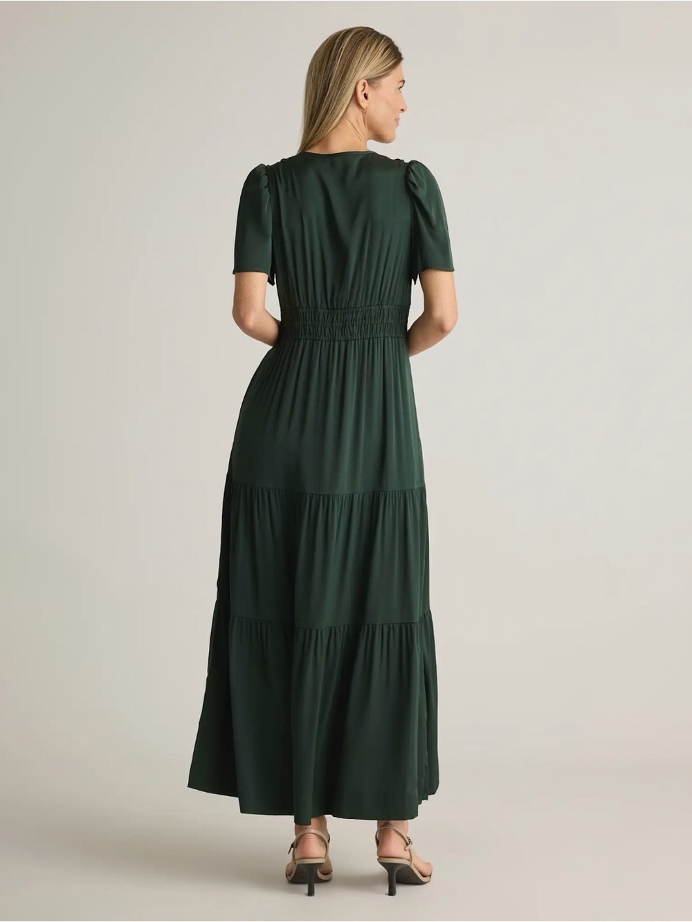 NWOT Quince Forest Green Tiered Silk Maxi Dress Medium - Picture 4 of 5